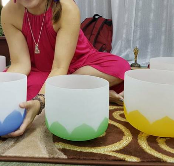 Frosted Crystal Singing Bowls Lotus Motif Top Grade Singapore