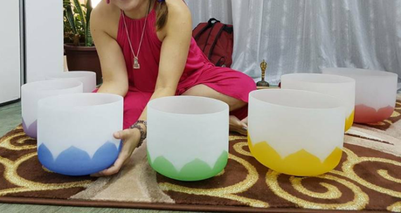 Frosted Crystal Singing Bowls Lotus Motif Top Grade Singapore